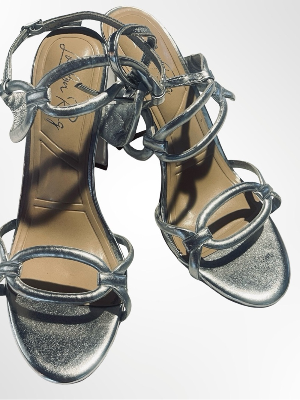 Metallic Silver Strappy High Heel Sandals by London Rag in size 8